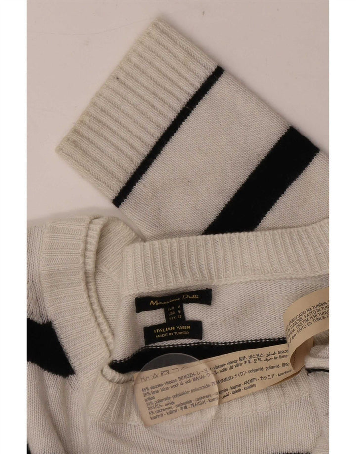 Massimo Dutti Maglione da uomo con scollo a barca in viscosa a righe bianche medie