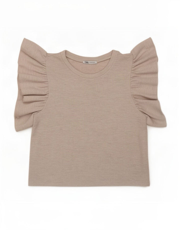 Zara Damen Crop T-Shirt Top UK 12 Medium Beige Polyester