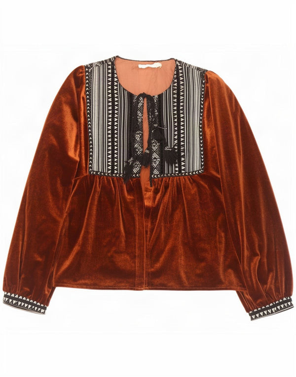 Vintage Womens Cardigan Top UK 16 Large Brown Geometric Polyester