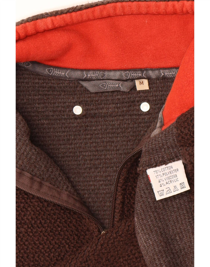 WEIRD FISH Mens Zip Neck Sweatshirt Jumper Medium Brown Cotton