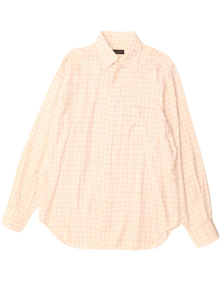 Corneliani Mens Shirt Size 42 16 1/2 Large Beige Check Cotton