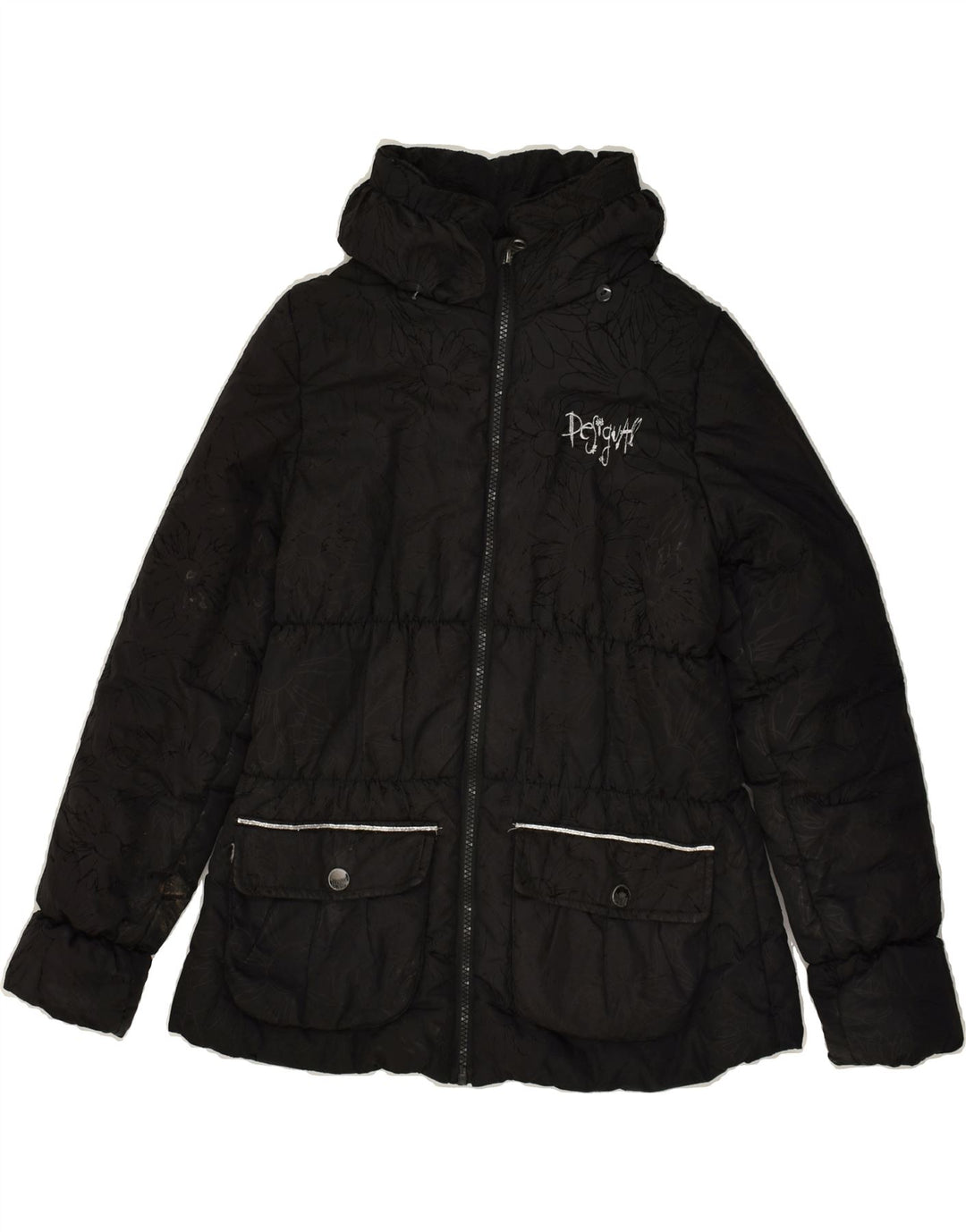 DESIGUAL Girls Padded Jacket 11-12 Years Black Floral Polyester | Vintage Desigual | Thrift | Second-Hand Desigual | Used Clothing | Messina Hembry 