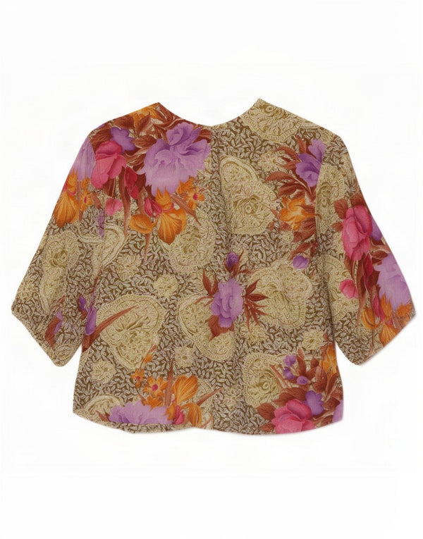 vintage Womens Crop Shirt Blouse UK 12 Moyen Multicolore Floral