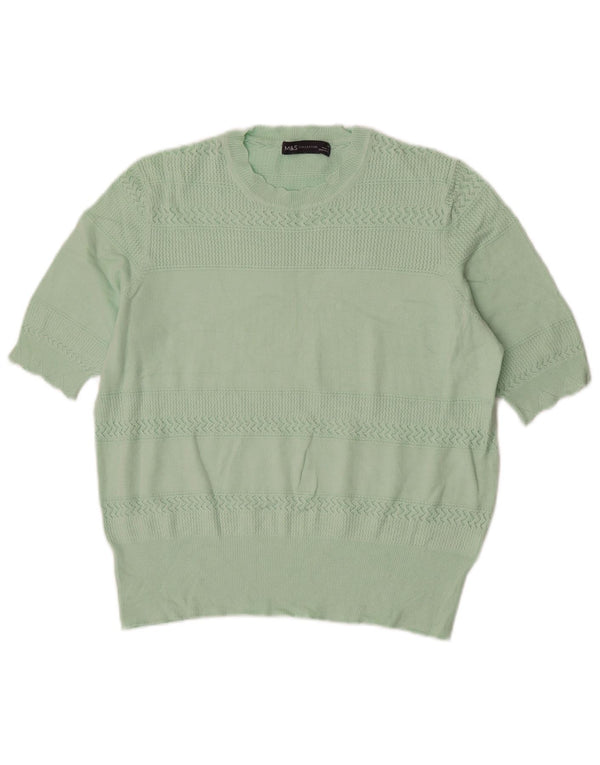 Maglione maglione girocollo da donna Marks & Spencer UK 14 grandi righe verdi