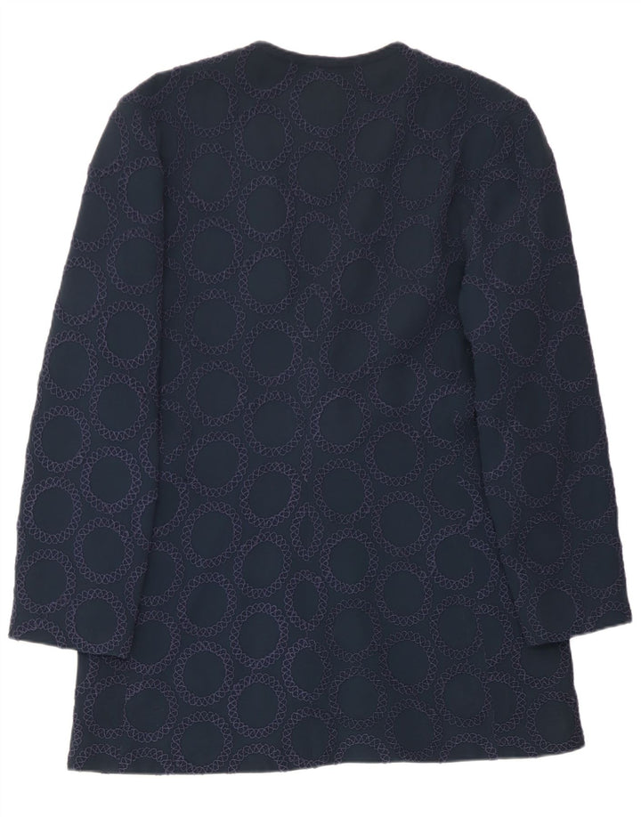 Gai Mattiolo Womens Front Tie Blazer Jacket IT 50 XL Navy Blue Geometric