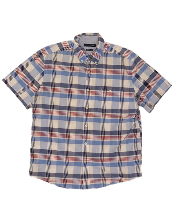 Tommy Hilfiger Mens Short Sleeve Classic Fit Shirt Large Blue Check Cotton