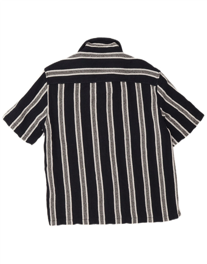 Zara Mens Short Sleeve Shirt Small Navy Blue Striped Cotton