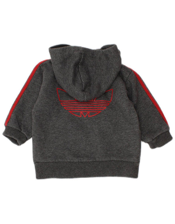 Adidas Baby Boys Graphic Button Neck Hoodie Jumper 3-6 Months Grey Flecked