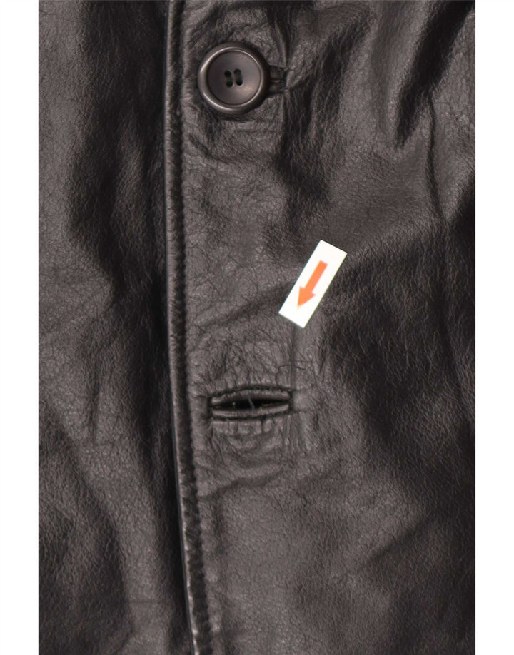 Vintage hombres cuero abrigo Reino Unido 38 medio negro