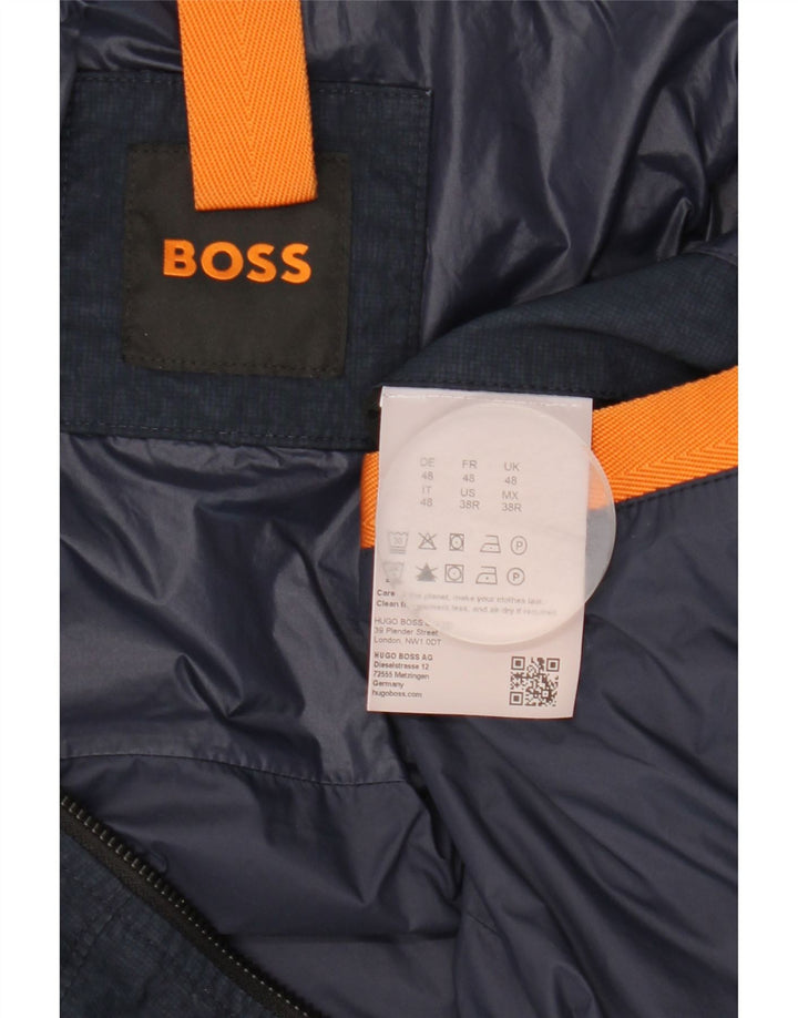 Hugo Boss Mens Hooded Bomber Jacket EU 48 Medium Navy Blue Polyamide