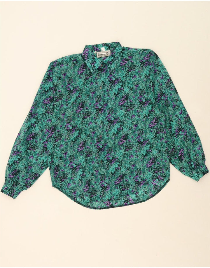 FASCINO Womens Shirt Blouse IT 49 XL Green Floral Polyester Vintage Fascino and Second-Hand Fascino from Messina Hembry 