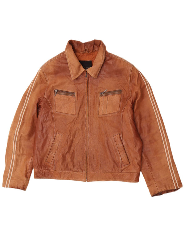 David Moore Mens Leather Jacket IT 54 2XL Brown