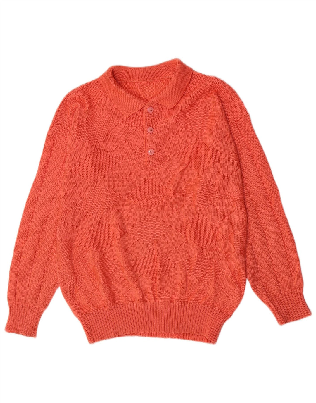 Vintage Mens Polo Neck Jumper Sweater Small Orange Argyle/Diamond