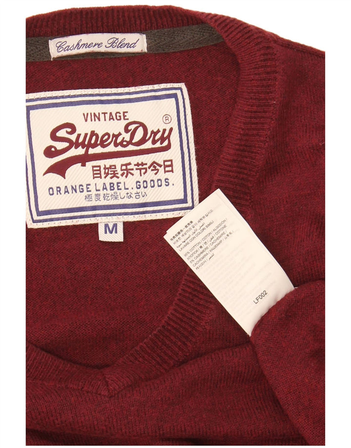 SUPERDRY Mens V-Neck Jumper Sweater Medium Maroon Cotton