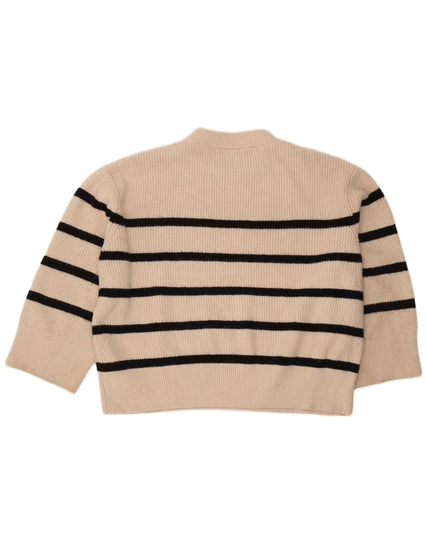 Maglione girocollo da donna con maniche a 3/4 Zara UK 18 XL a righe bianco sporco