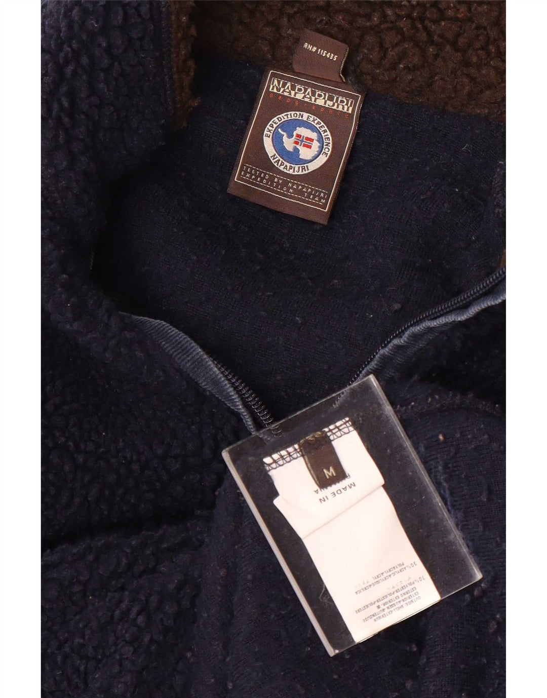 Napapijri Mens Graphic Zip Neck Fleece Jumper Medium Navy Blue Polyester
