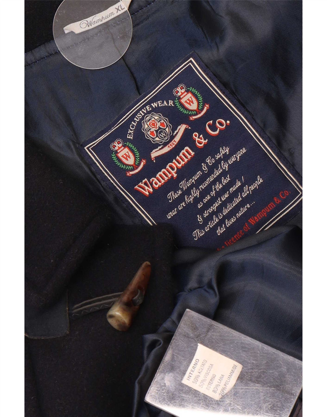 Wampum Mens Duffle Coat UK 42 XL Navy Blue Wool