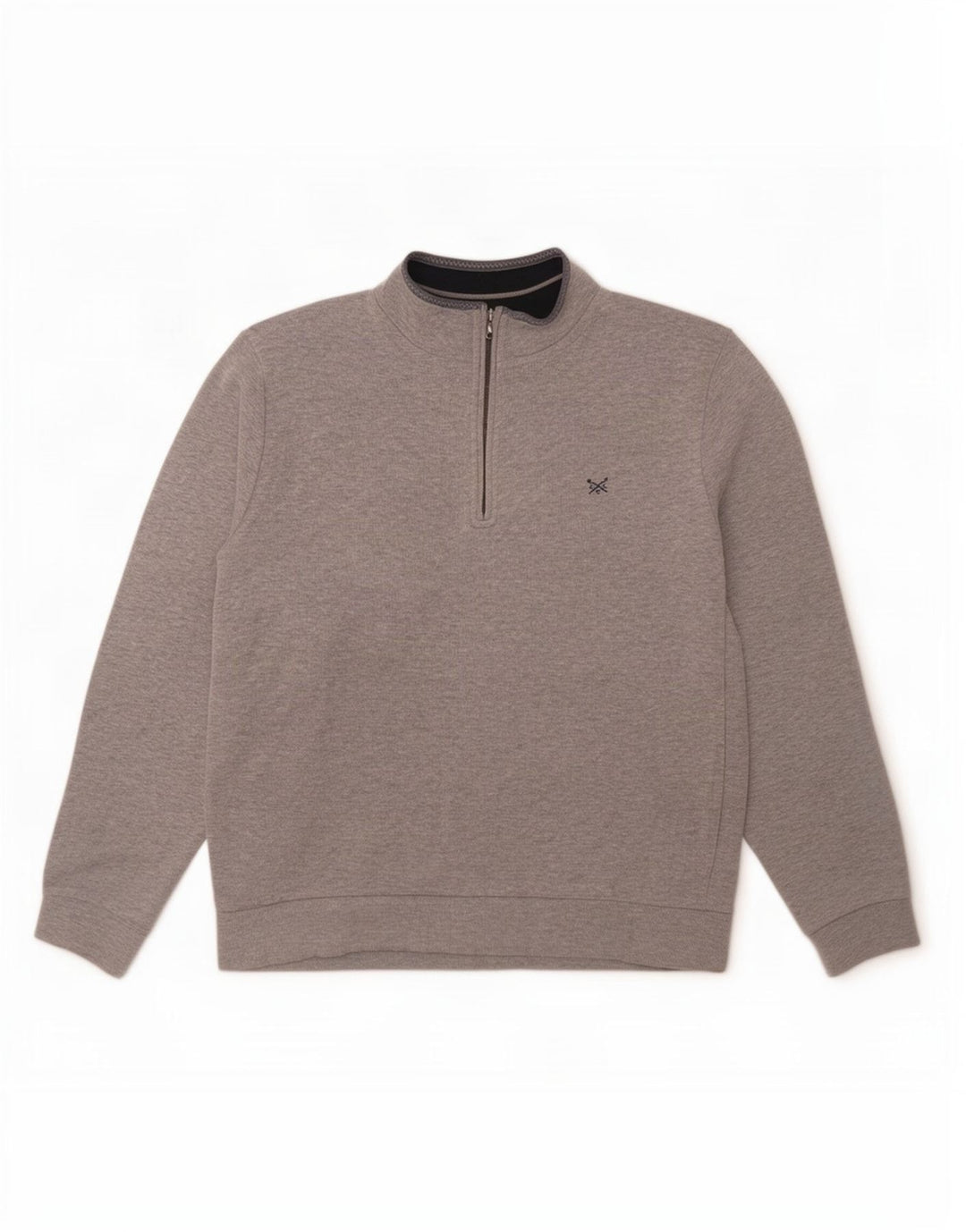 Besætningstøj Herre Zip Neck Sweatshirt Jumper Stor Grå Flecked
