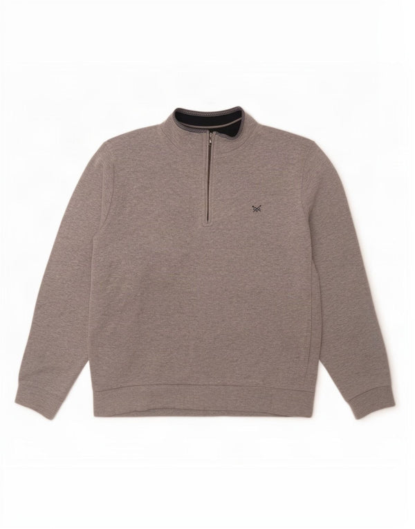 Crew Clothing Mens Zip Neck Sweatshirt Jumper Large Grey Flecked