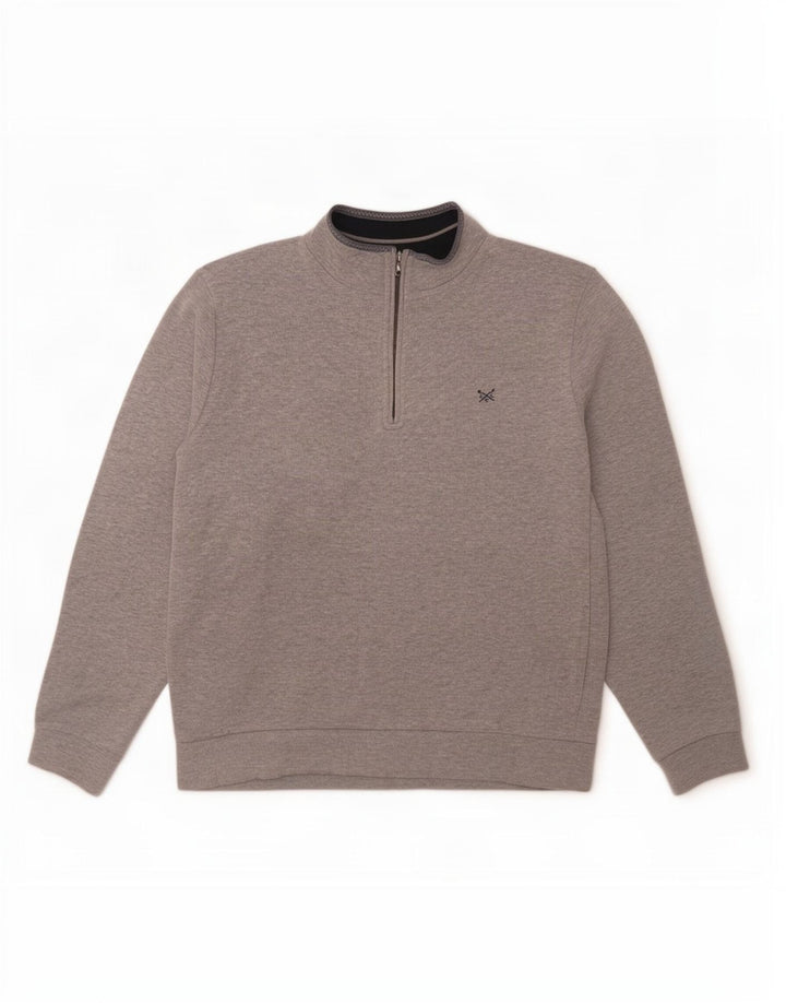 Besætningstøj Herre Zip Neck Sweatshirt Jumper Stor Grå Flecked