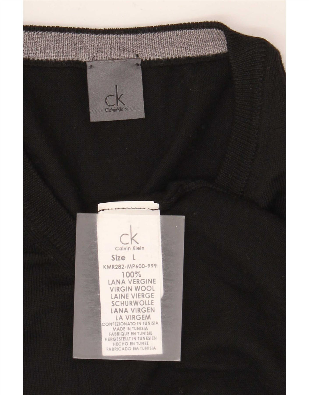 Maglione da uomo con scollo a V Calvin Klein, grande, in lana vergine nera