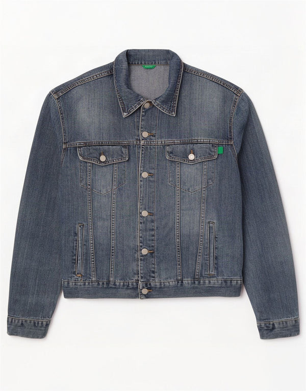 Benetton Mens Denim Jacket UK 40 Large Blue Cotton