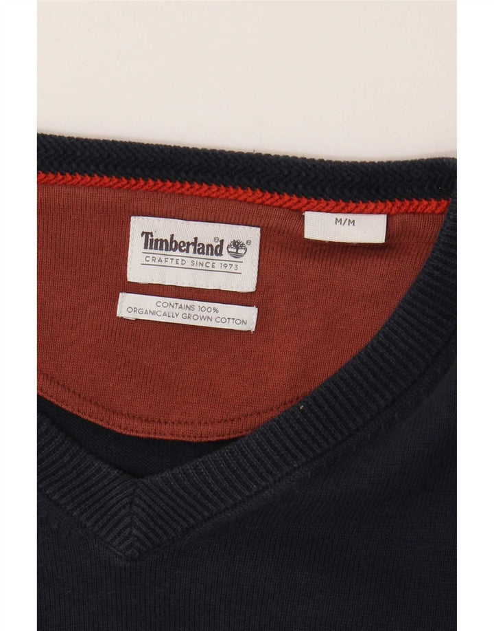 Timberland Mens V-Neck Jumper Sweater Medium Navy Blue Cotton