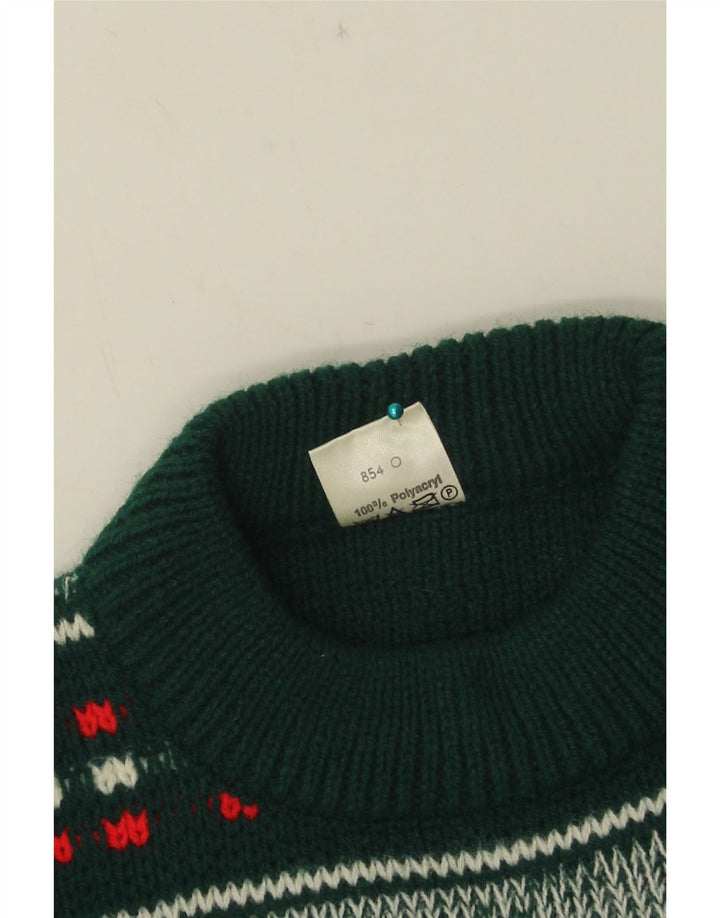 Dralon Mens Crew Neck Jumper Sweater Small Green Fair Isle Polyacrylic
