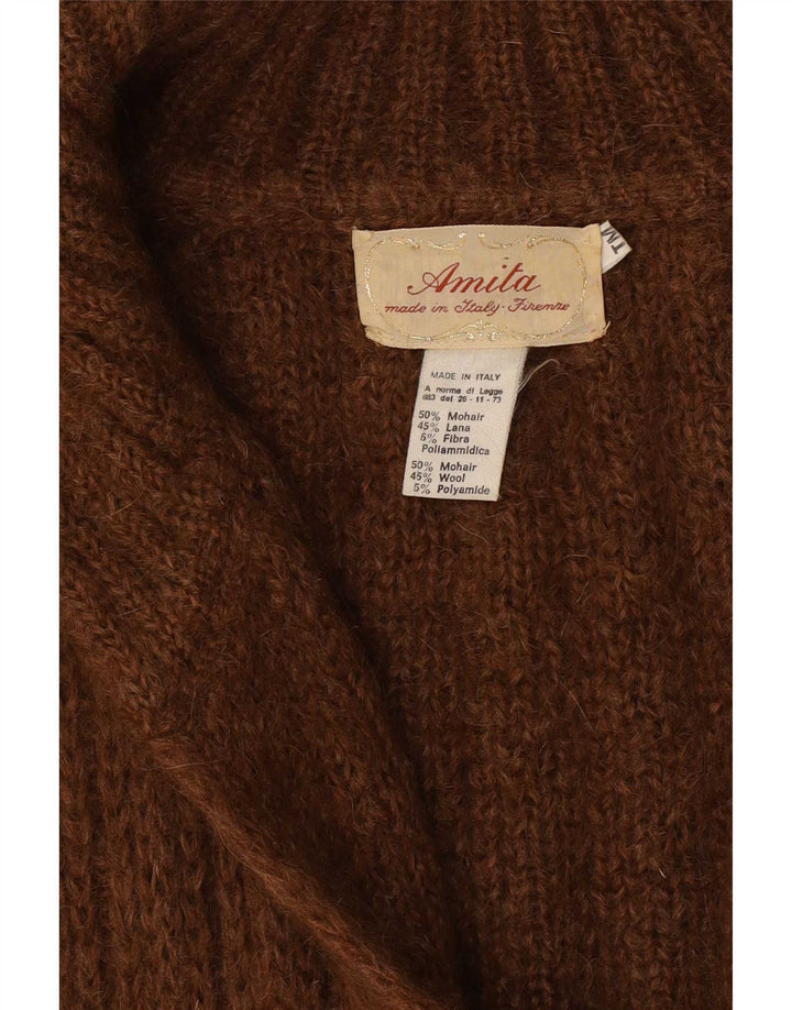 Vintage Womens Oversized Longline Cardigan Sweater UK 14 Medium Brown Modal