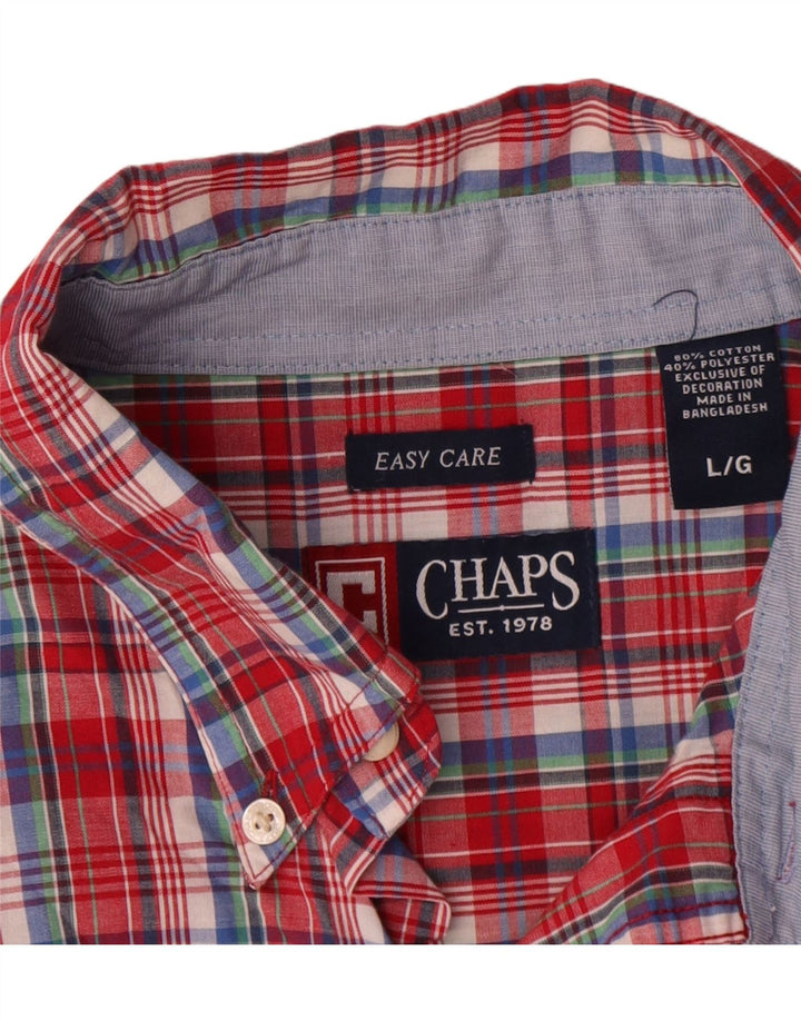 Chaps Mens Short Sleeve Shirt Large Red Plaid Cotton