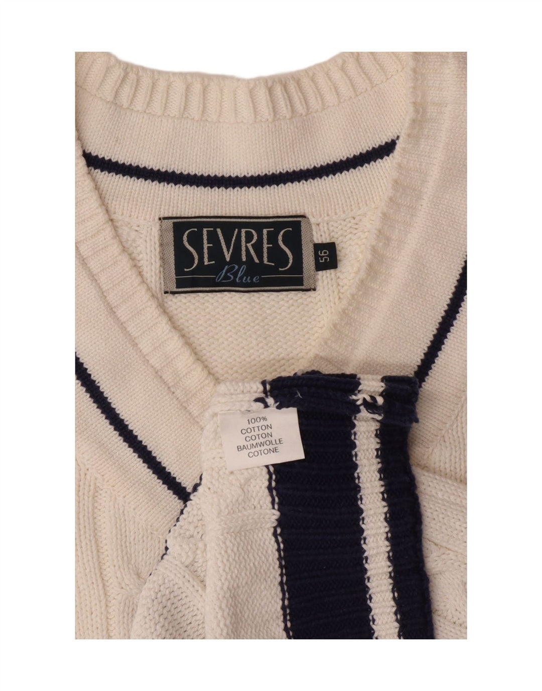SEVRES Mens V-Neck Jumper Sweater IT 56 2XL White Cotton Vintage Sevres and Second-Hand Sevres from Messina Hembry 