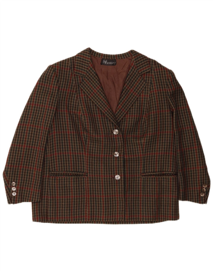 Vintage Womens 3 Button Blazer Jacket UK 16 Large Green Check