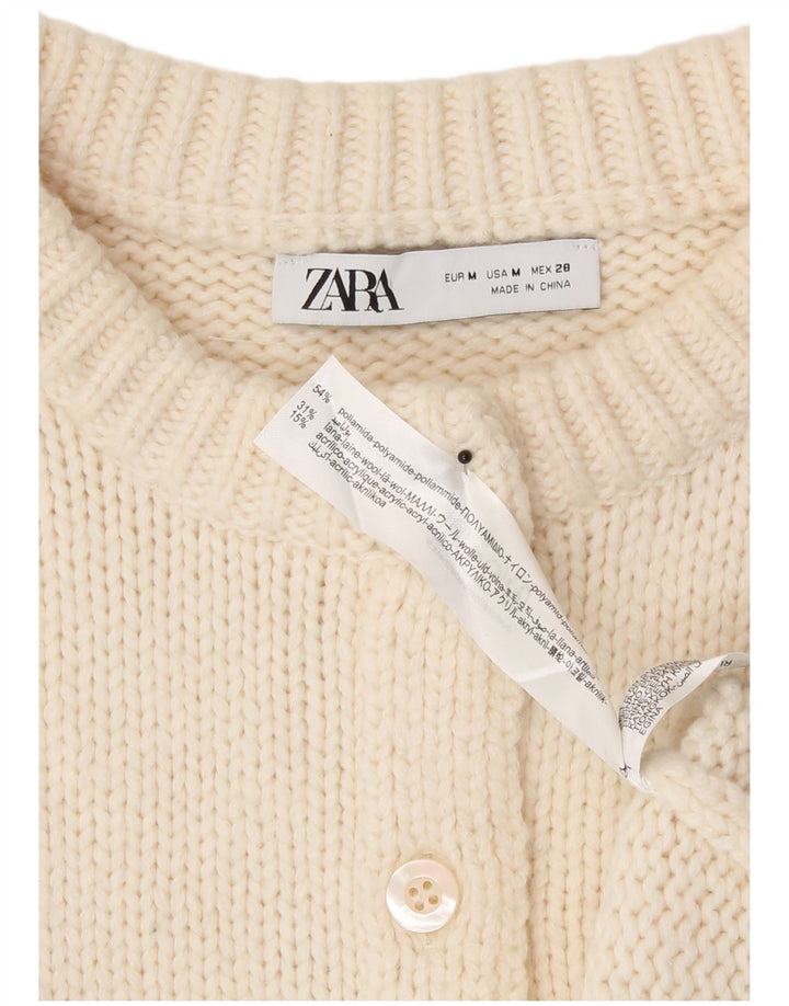 Zara Womens Crop Cardigan Sweater UK 12 Medium Off White Polyamid