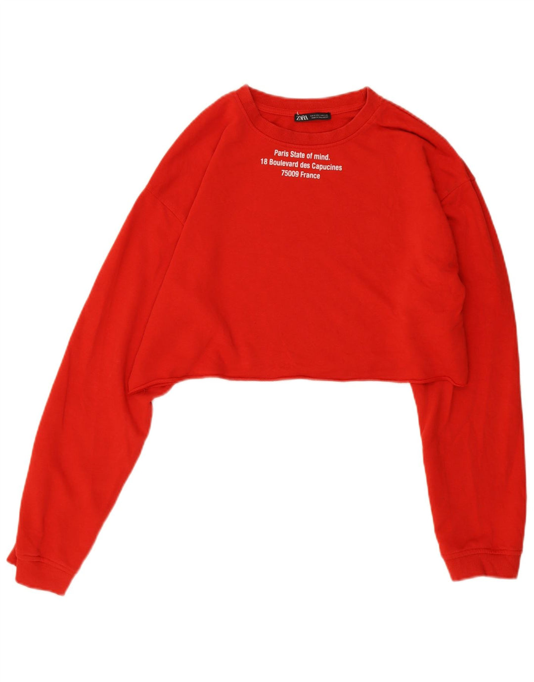 Zara Womens Graphic Crop Sweatshirt Jumper UK 14 Medium Red Cotton