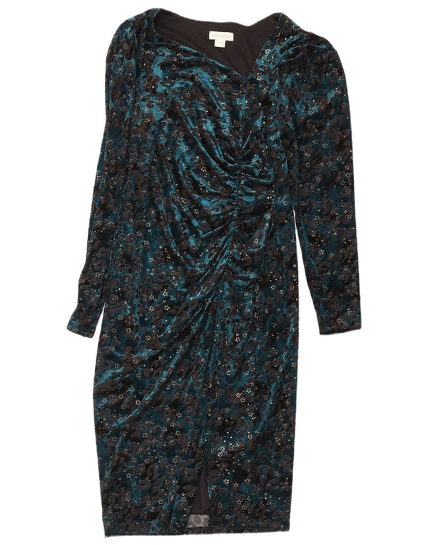 Abito tubino a maniche lunghe da donna Monsoon UK 12 Stampa animalier blu medio