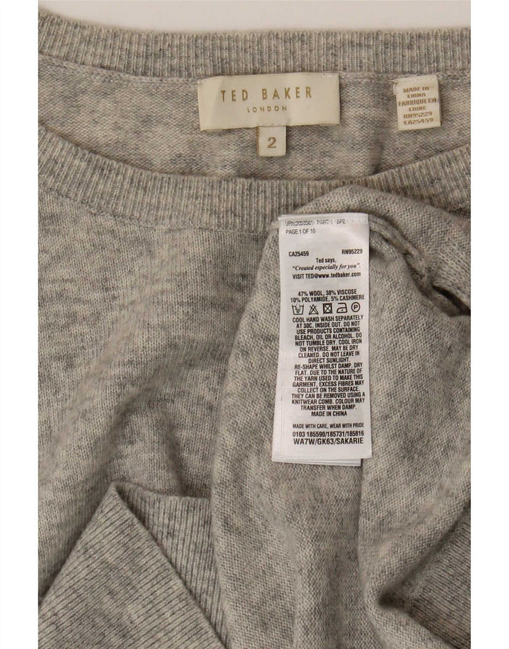 Ted Baker Pull col bateau pour femme Taille 2 Petite laine grise