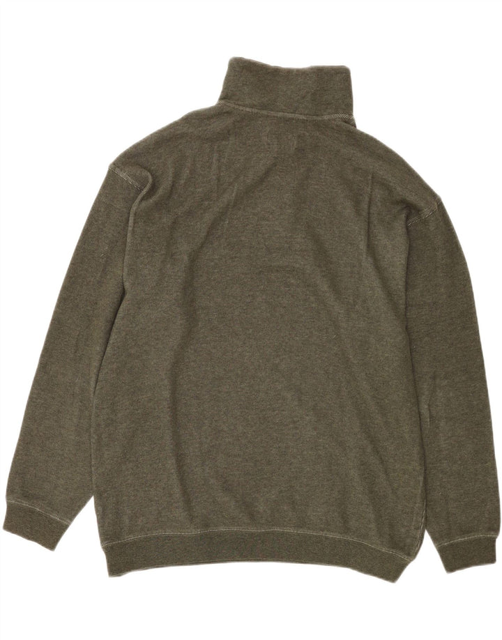 Globe Trotter Mens Button Neck Sweatshirt Jumper Large Khaki Cotton