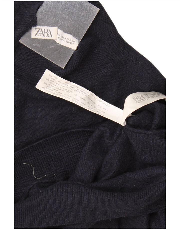 Zara Womens Turtle Neck Jumper Sweater UK 14 Medium Navy Blue Nylon