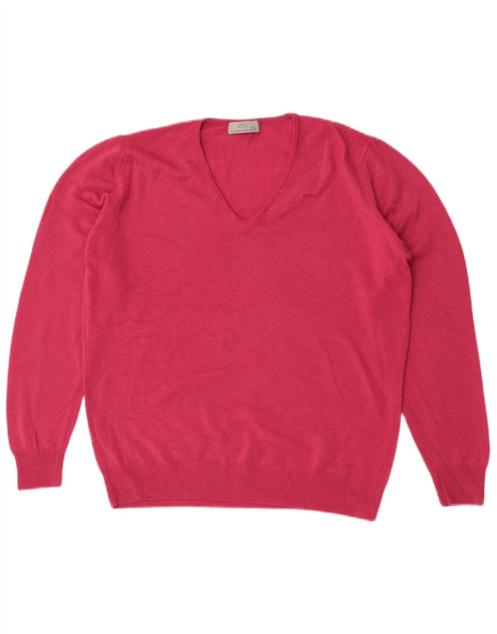 Maglione maglione con scollo a V da donna Marks & Spencer UK 14 Lana nuova rosa medio
