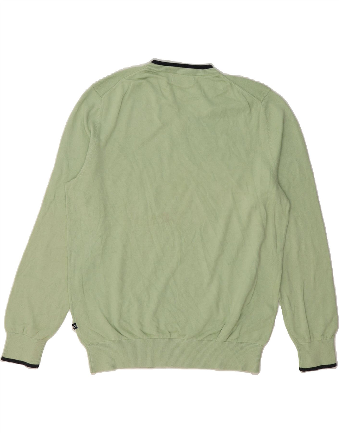 NAUTICA Mens V-Neck Jumper Sweater Medium Green Colourblock Cotton Vintage Nautica and Second-Hand Nautica from Messina Hembry 
