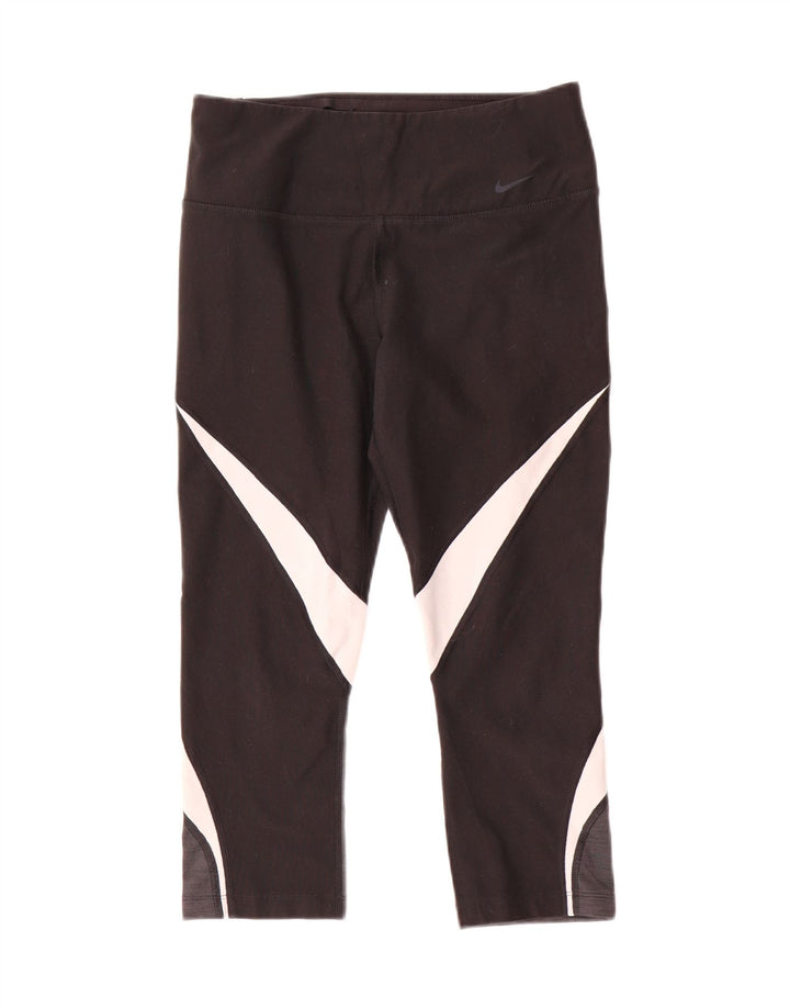 Nike Womens Dri Fit Capri Leggings UK 10 Small Black Colourblock Polyester