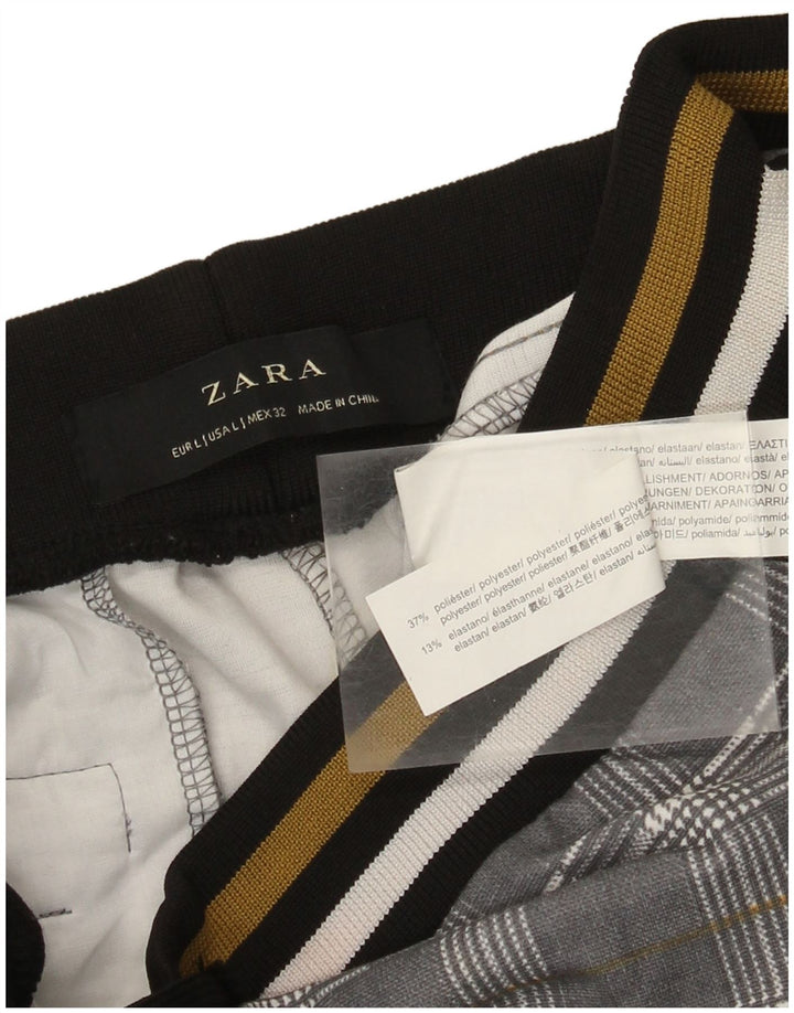Zara Womens Crop Tracksuit Trousers UK 14 Large Grey Check Polyester