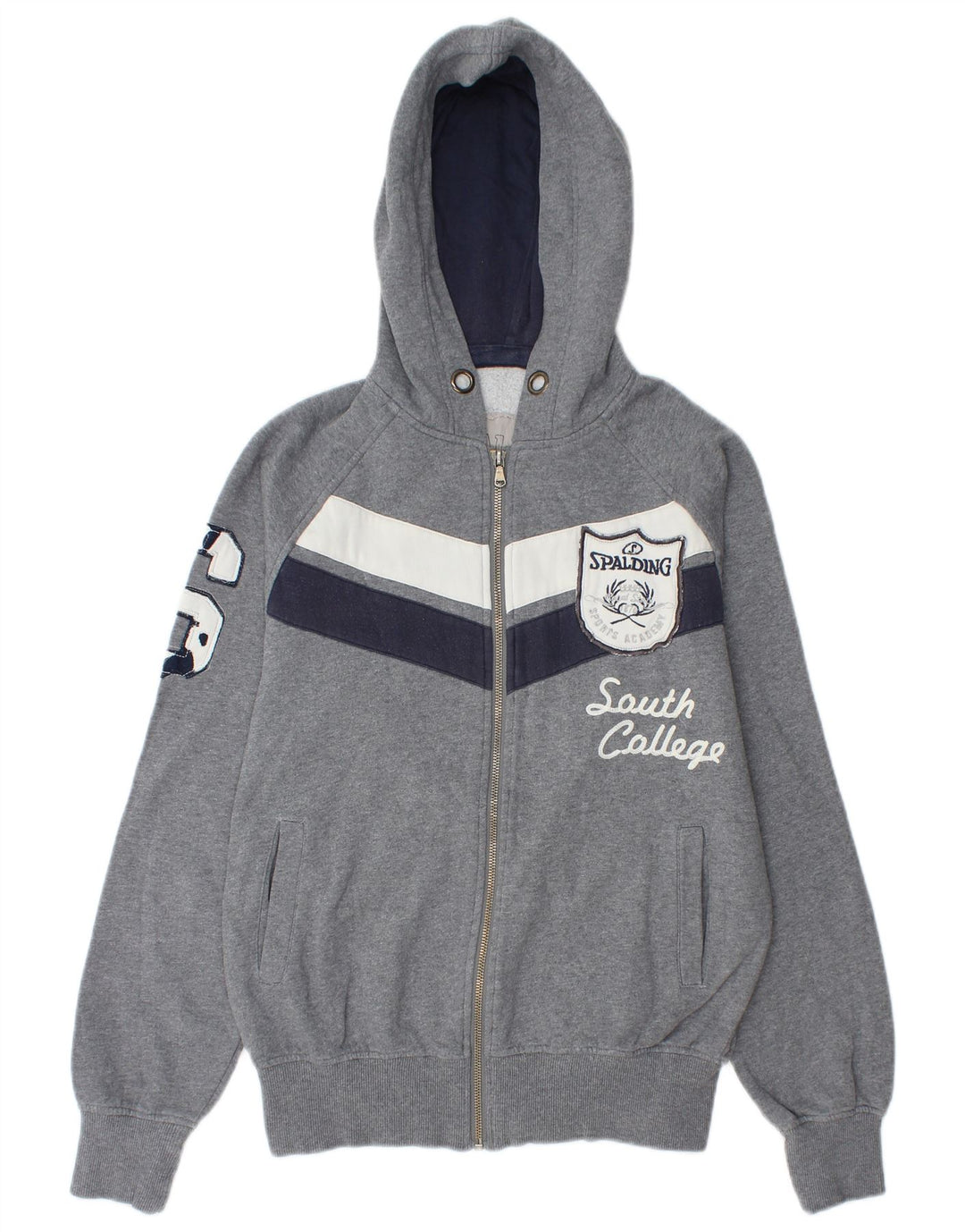 SPALDING Mens Graphic Zip Hoodie Sweater Medium Grey Colourblock Cotton
