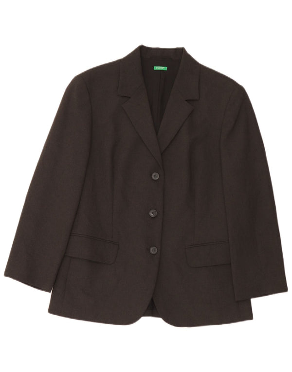 Benetton Womens 3 Button Blazer Jacket IT 44 Medium Grey Polyester