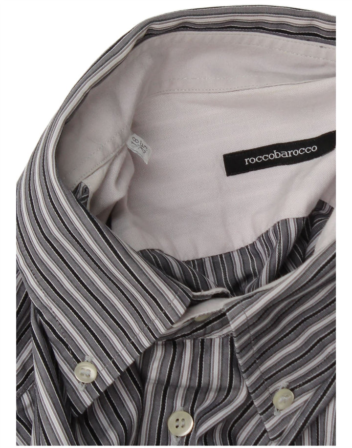 Roccobarocco Mens Shirt Size 45 18 2XL Grey Striped