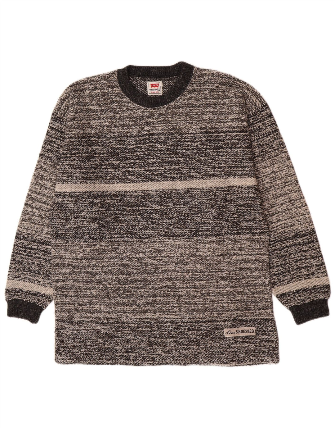 Levi's Mens Crew Neck Jumper Sweater Medium Grey Striped Cotton