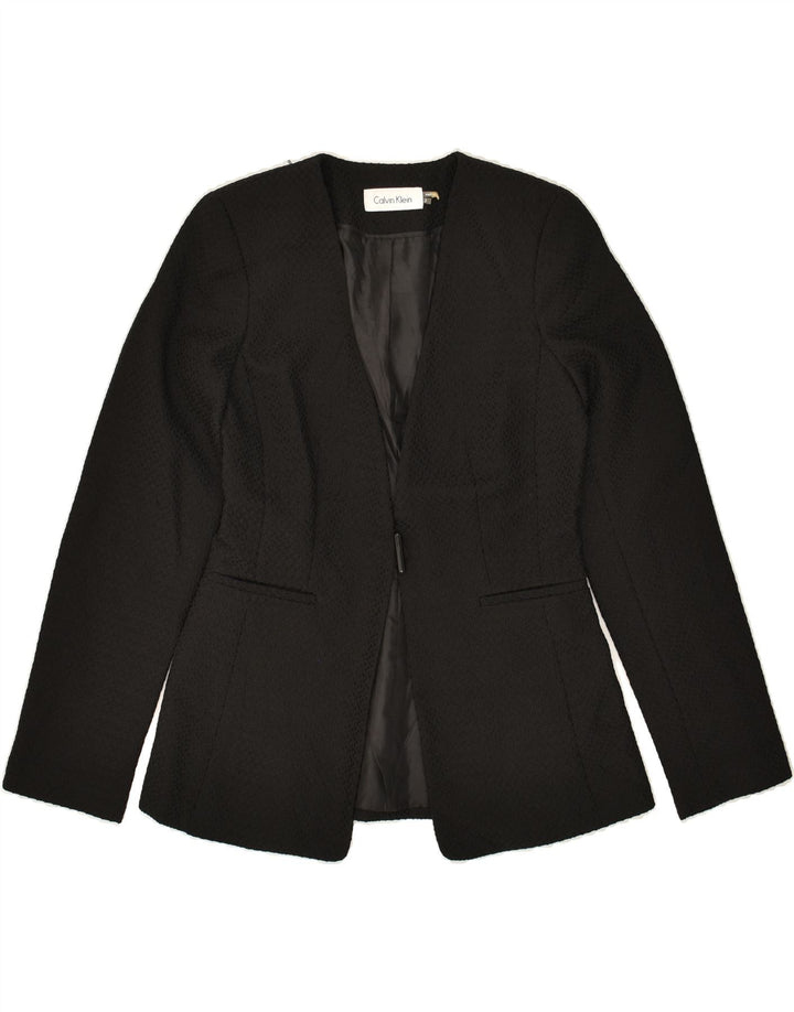CALVIN KLEIN Womens 1 Button Blazer Jacket UK 2 2XS Black Polyester Vintage Calvin Klein and Second-Hand Calvin Klein from Messina Hembry 