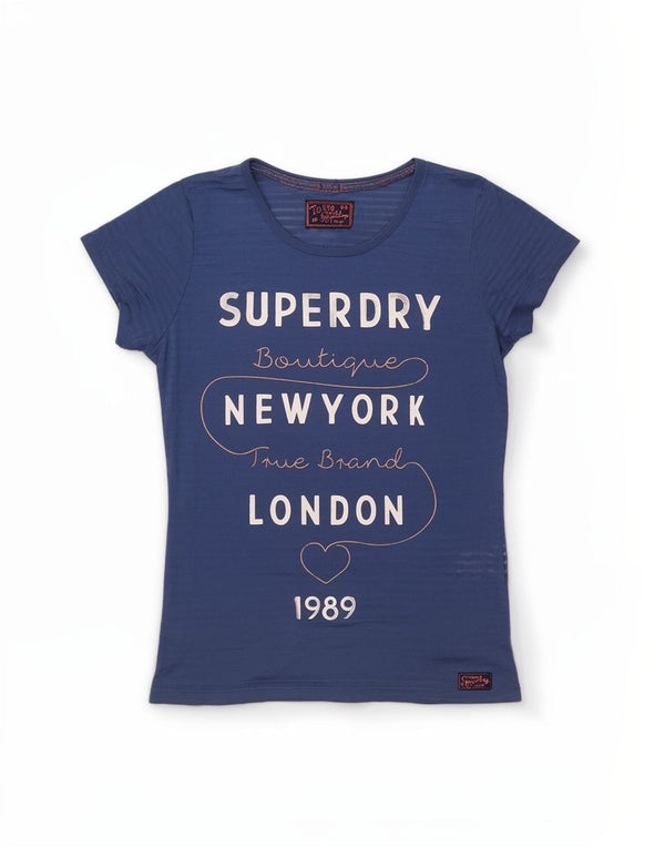 T-shirt grafica da donna Superdry Top UK 10 Small blu poliestere