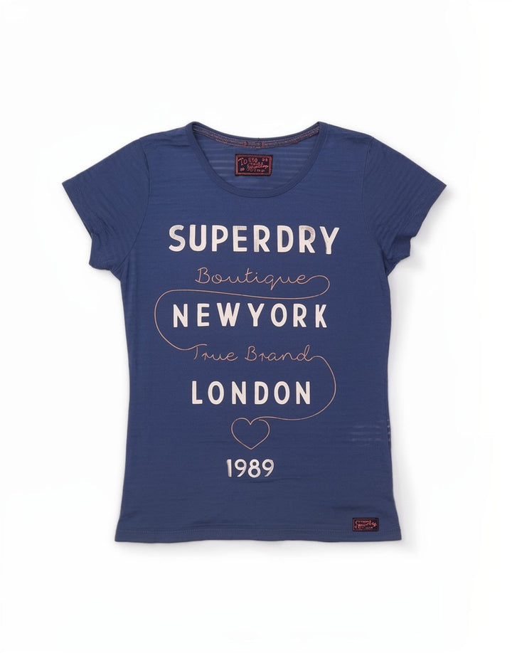 Damska koszulka z grafiką Superdry Top UK 10, mała, niebieska, poliester