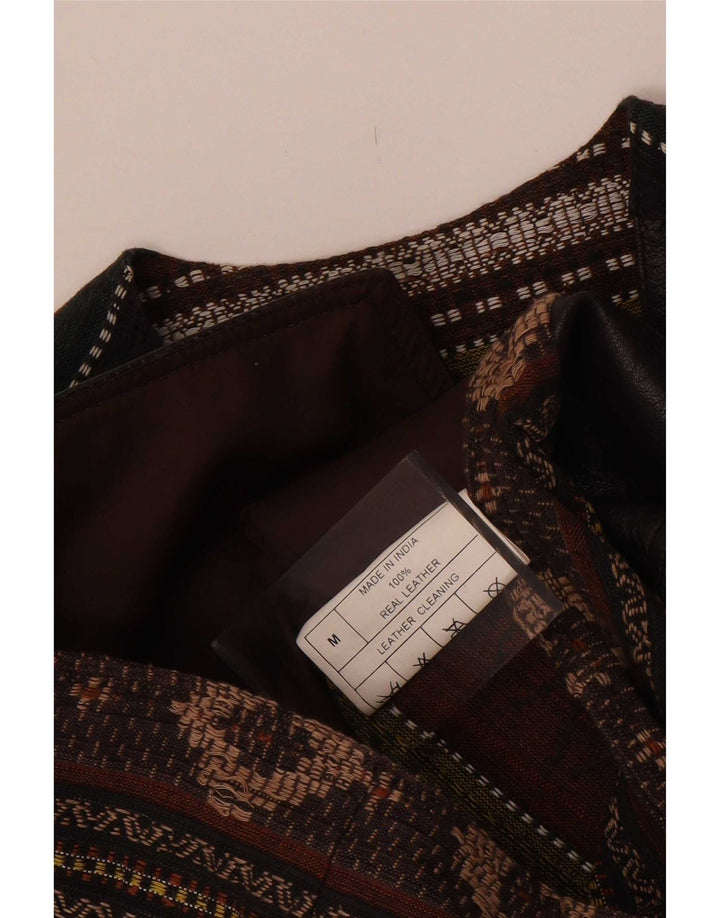 Vintage muški kožni prsluk srednje smeđe geometrijske boje